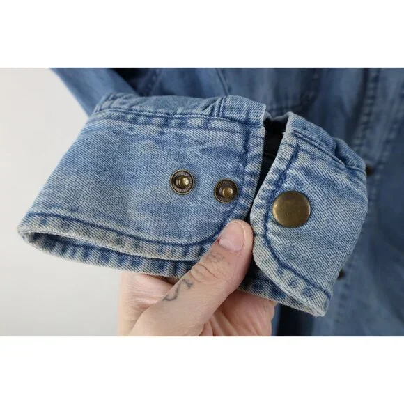 Vtg 90s Streetwear Mens XL Faded Flannel Lined Denim Jean Button Shirt Jacket - Picture 9 of 16